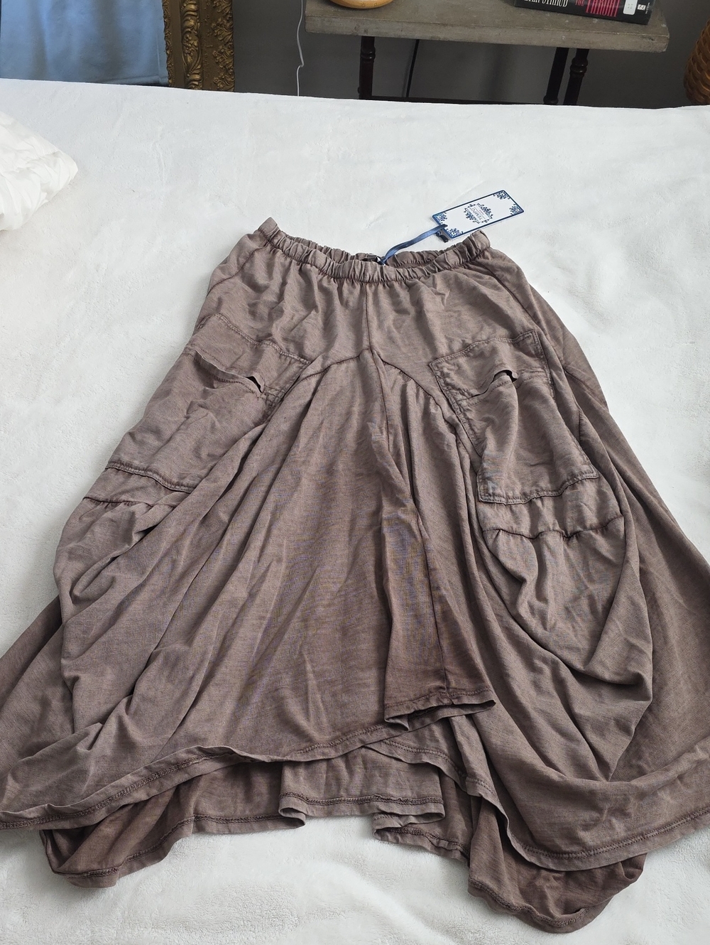 Tempo Paris Taupe Layered A-Line Skirt with Pockets